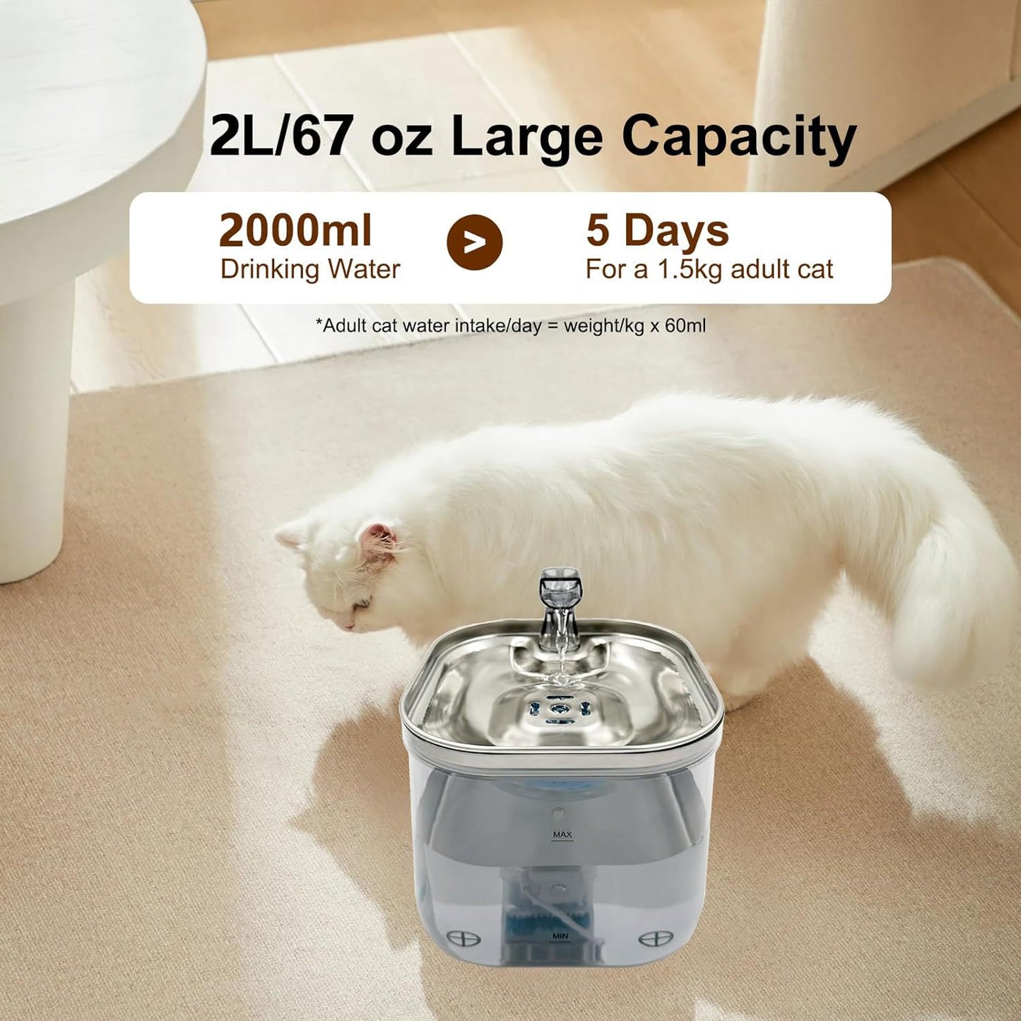 Smart Cat Water Fountain - Silent Circulation Filter 304 Stainless Steel