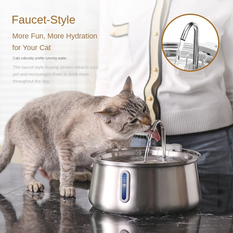 Pet Water Fountain 4L - Stainless Steel Faucet with Window, Automatic Filtration for Cats & Dogs